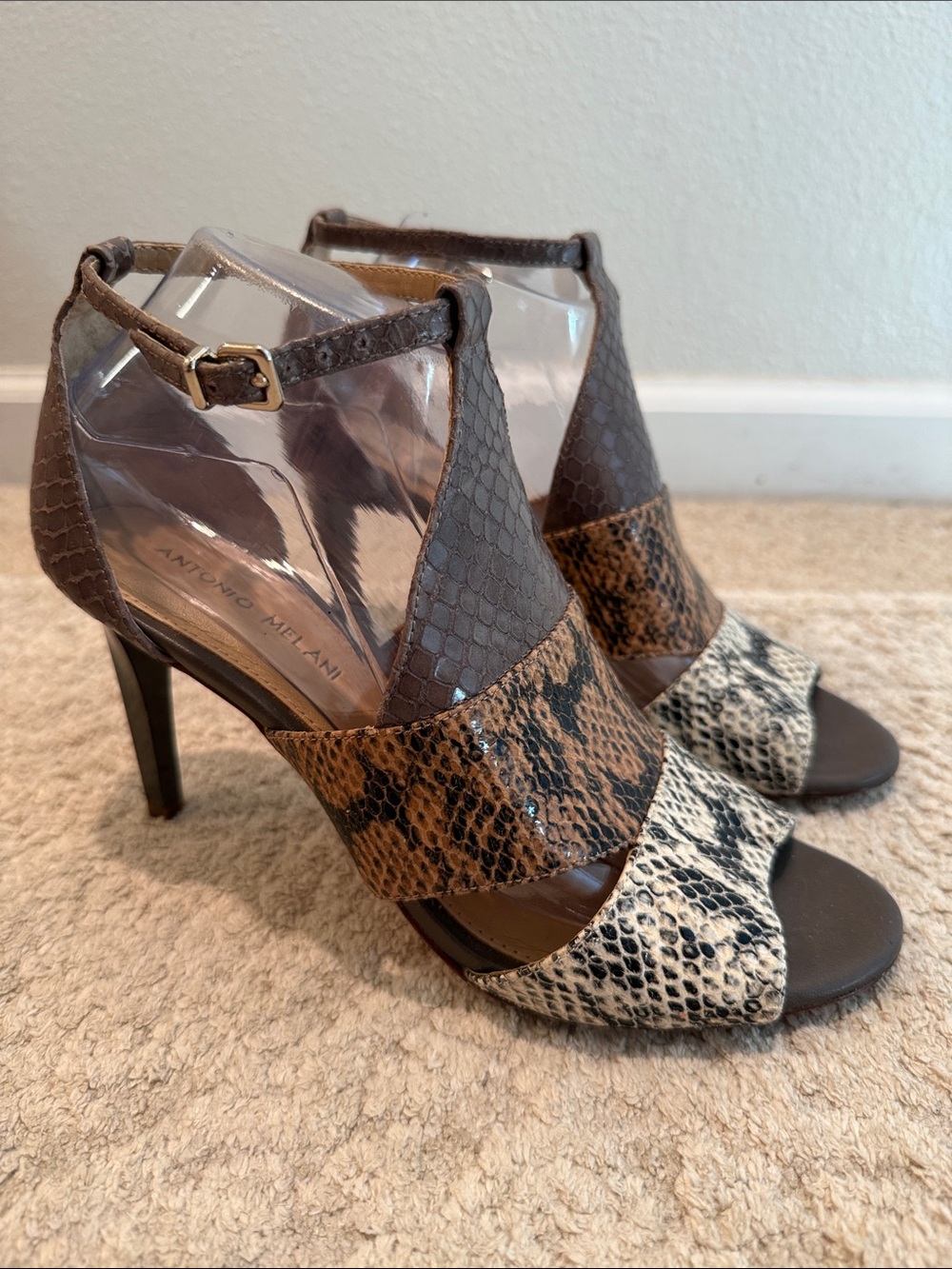 Antonio Melani Phaedra Brown Snake Embossed Strappy Sandals Size 9M